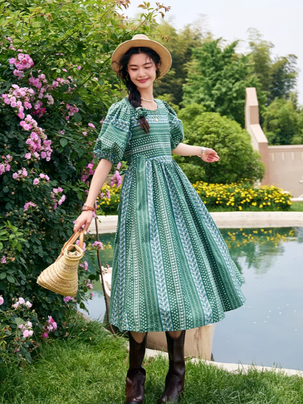 Emerald Floral Puff Sleeve Dress Green / S Emerald Floral Puff Sleeve Dress Green / S