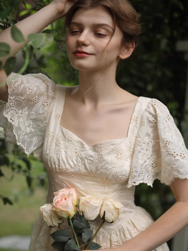 Ivory Garden Floral Embroidery Dress