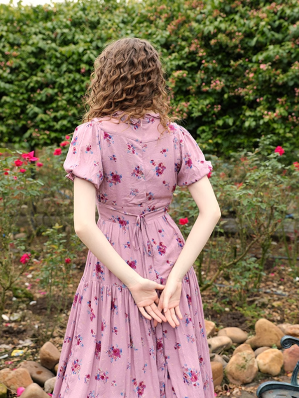 Eloise's Vintage Raspberry Printed Dress