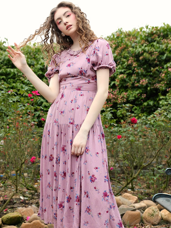 Eloise's Vintage Raspberry Printed Dress