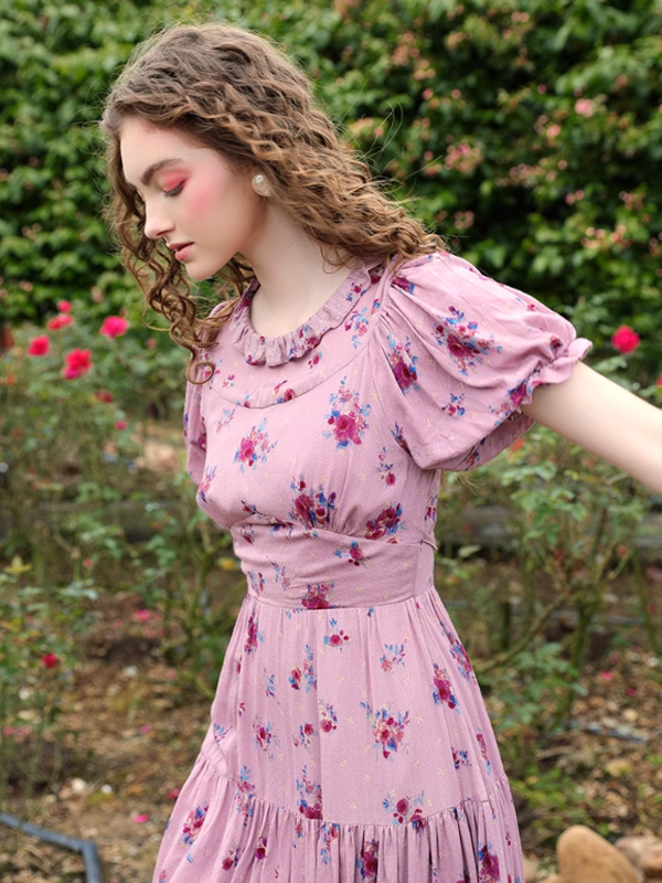 Eloise's Vintage Raspberry Printed Dress