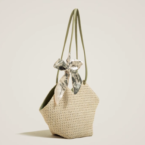 Ribbon Scarf Straw Woven Shoulder Bag