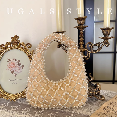 Vintage Pearl Beads Tote Hand Bag