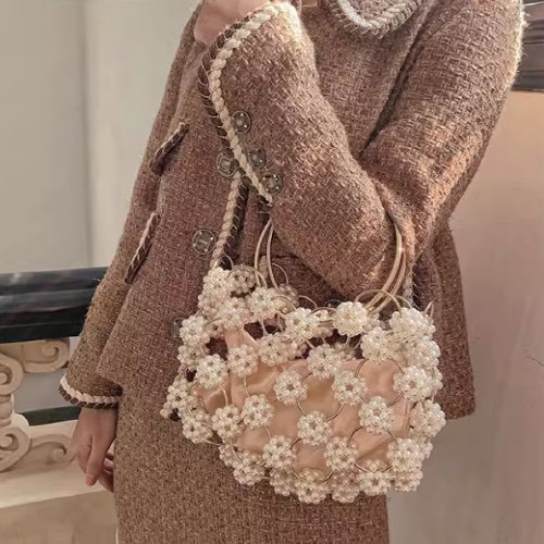 Vintage Beads Flower Fairy Zipper Handbag