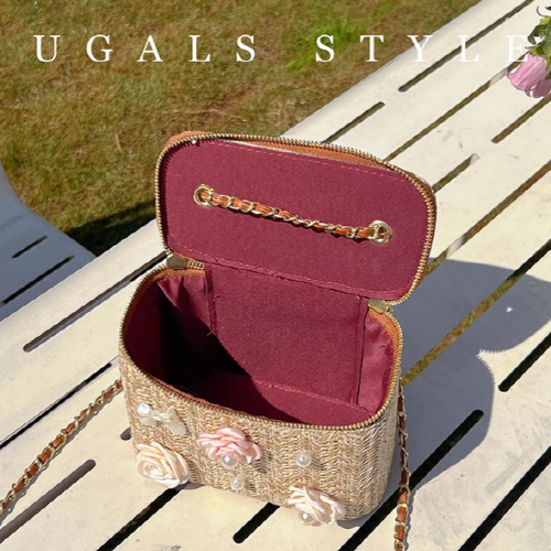 Flower Straw Woven Square Chain Bag