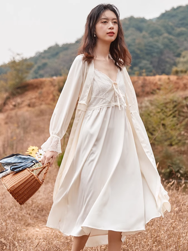 Elowen's Ethereal Ivory Nightgown Set