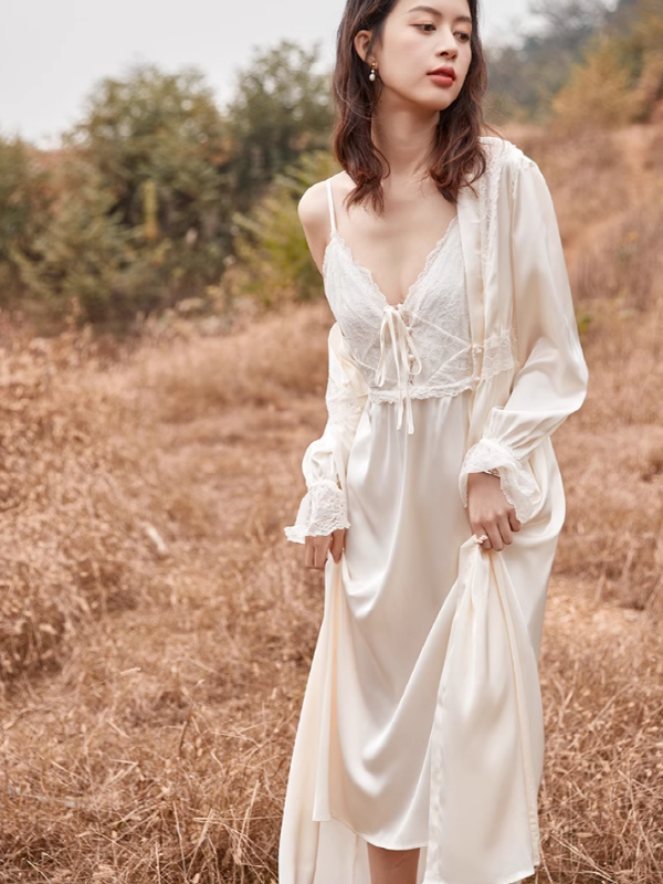 Elowen's Ethereal Ivory Nightgown Set