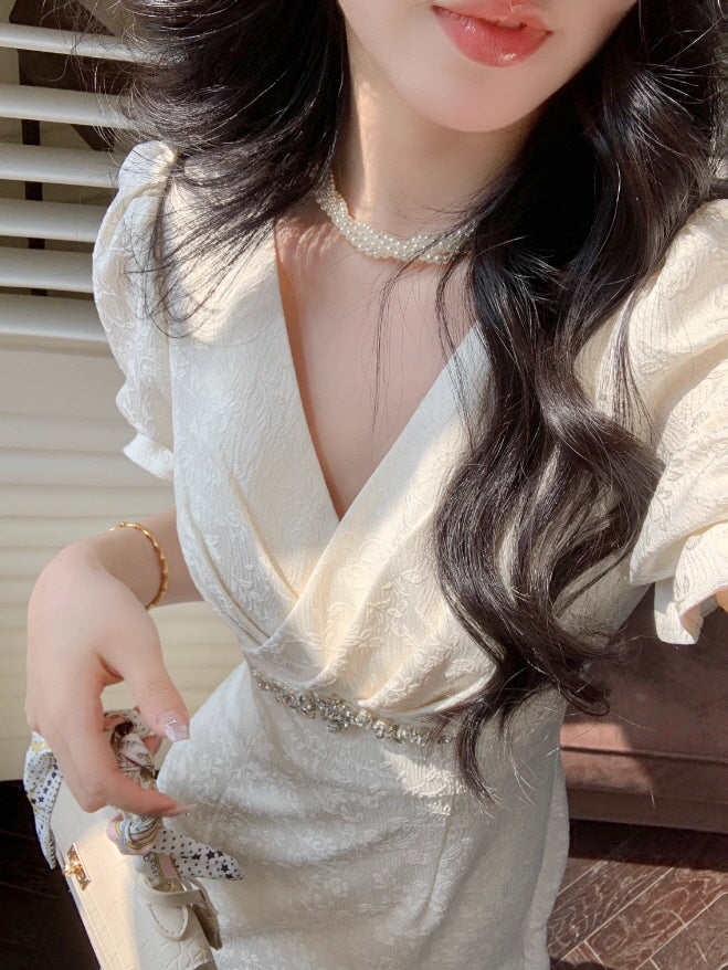 Cubic-Embellished Jacquard Princess Dress