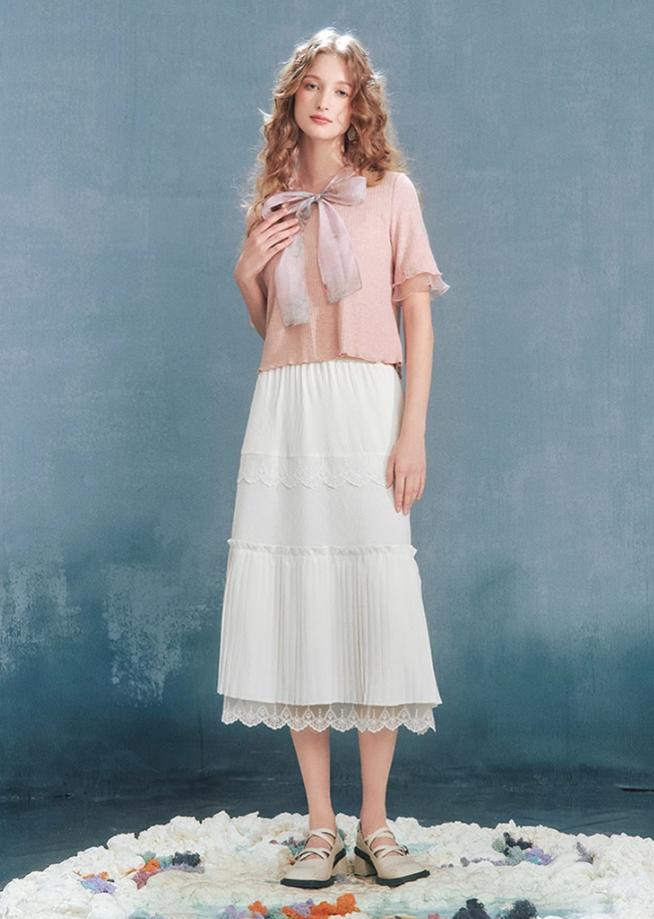 Ethereal Lace Tiered White Skirt