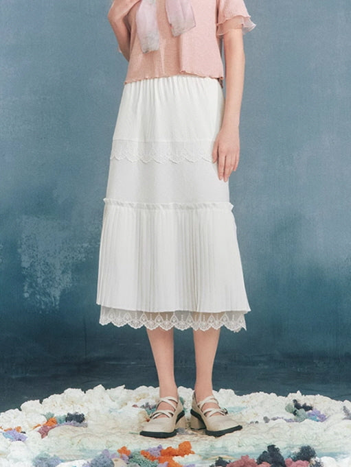 Ethereal Lace Tiered White Skirt