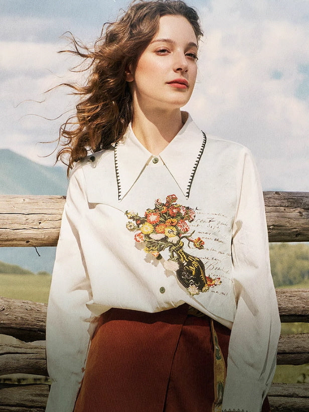 Vintage Floral Embroidery Blouse
