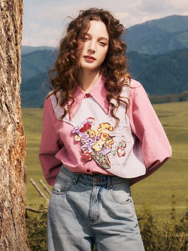 Vintage Floral Embroidery Blouse