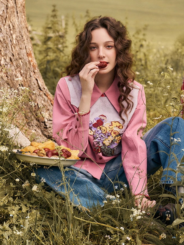 Vintage Floral Embroidery Blouse