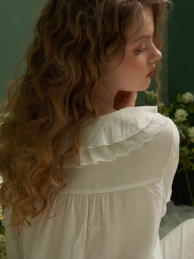 Elegant Ruffled Lace-Trim Pajama Set