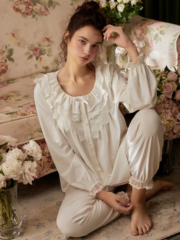 White Whisper Lace Pajama Set White / M