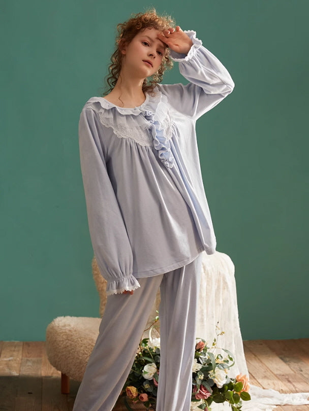 Velvet Reverie Ruffled Pajama Set
