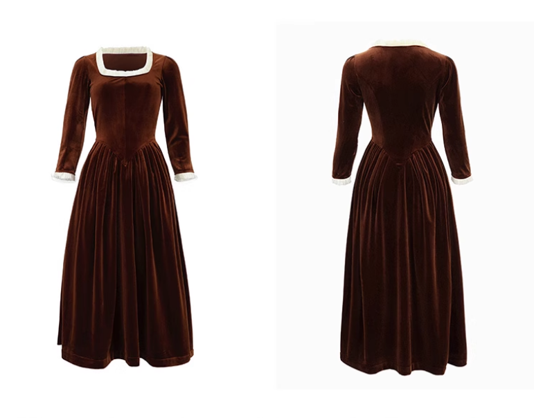 Ruffled Trim Royal Red Velvet Vintage Dress