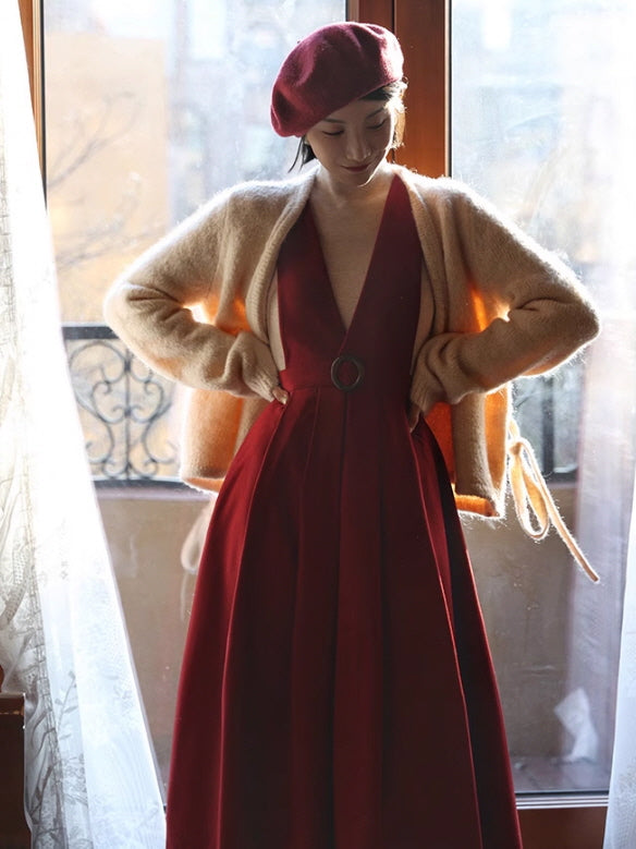 Vintage Elegance Cross-Strap A-Line Dress Red / M