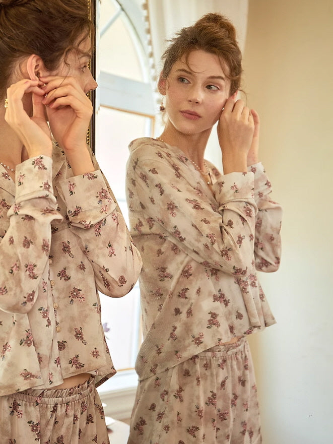 Vintage Floral Long-Sleeve Pajama Set