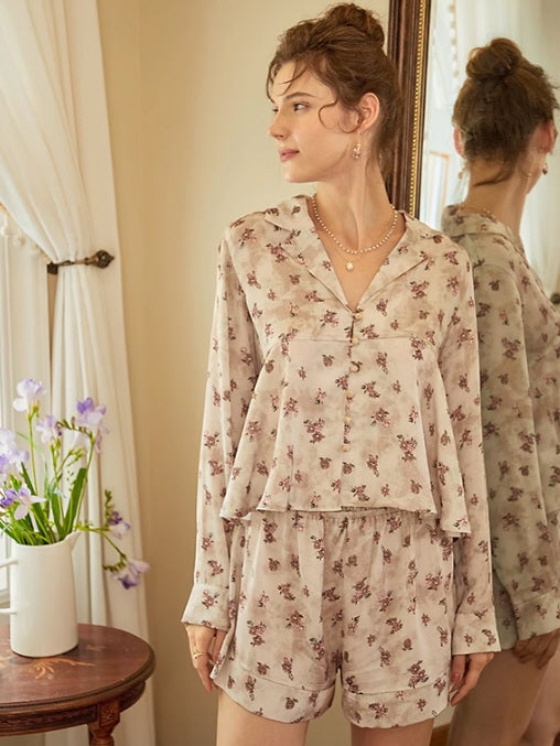 Vintage Floral Long-Sleeve Pajama Set