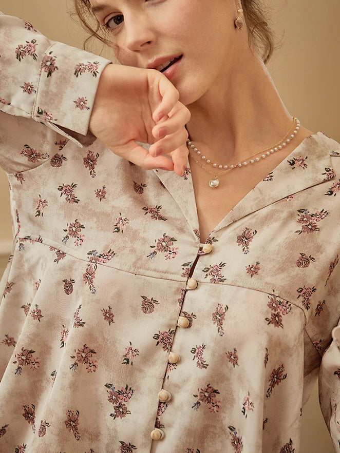 Vintage Floral Long-Sleeve Pajama Set