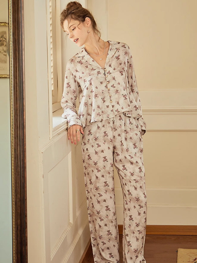 Vintage Floral Long-Sleeve Pajama Set