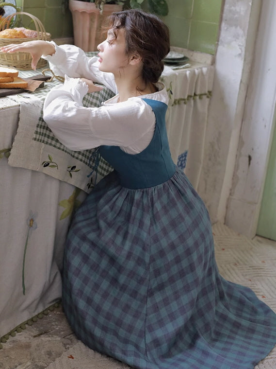 Vintage-Inspired Linen Pinafore Dress & Classic Cotton Blouse