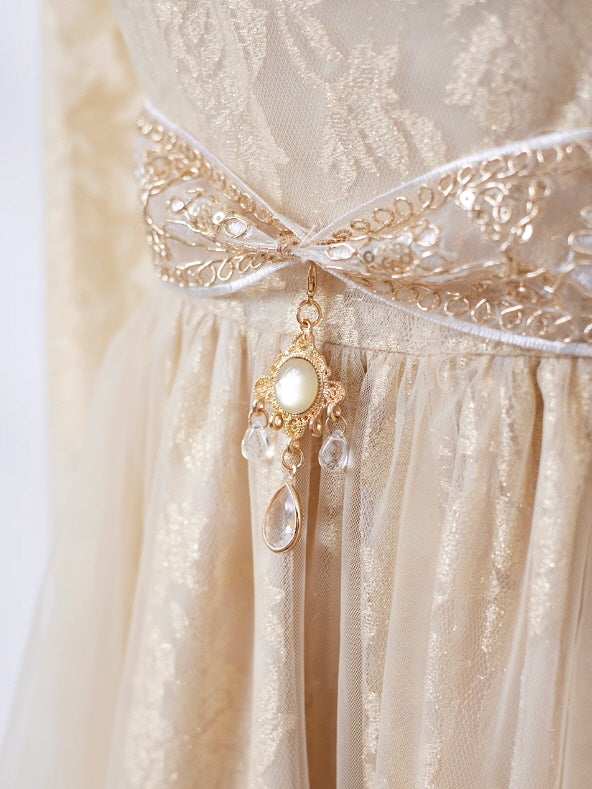 Golden Elegance Vintage Lace Dress