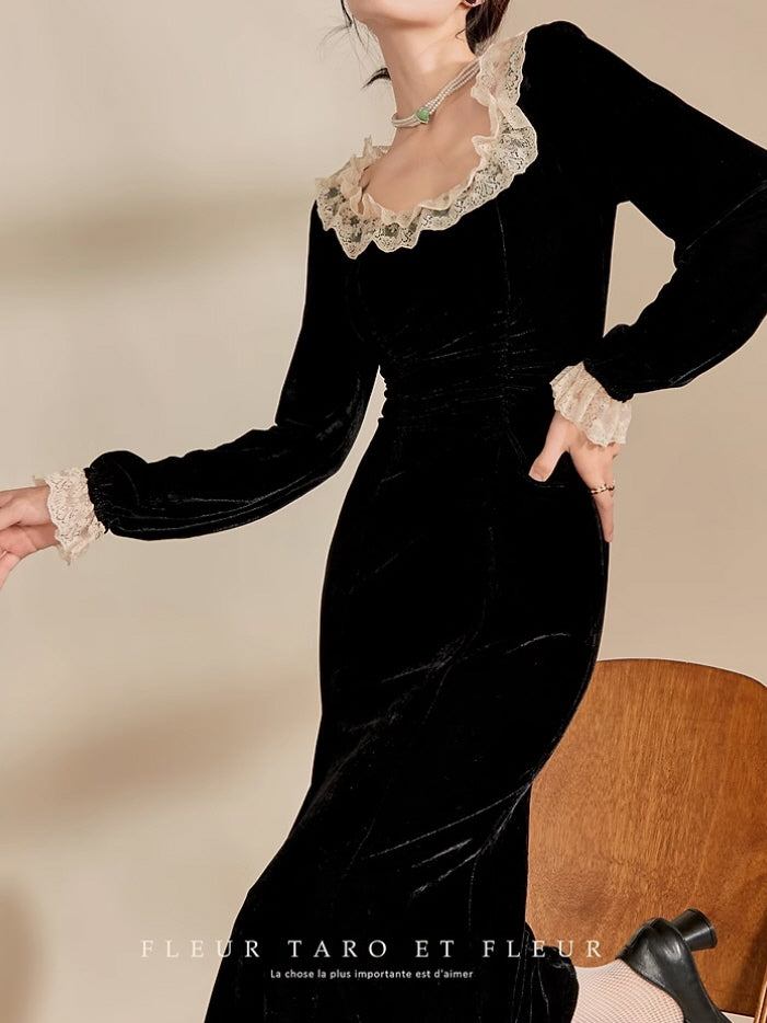 Vintage Noir Velvet Lace Dress