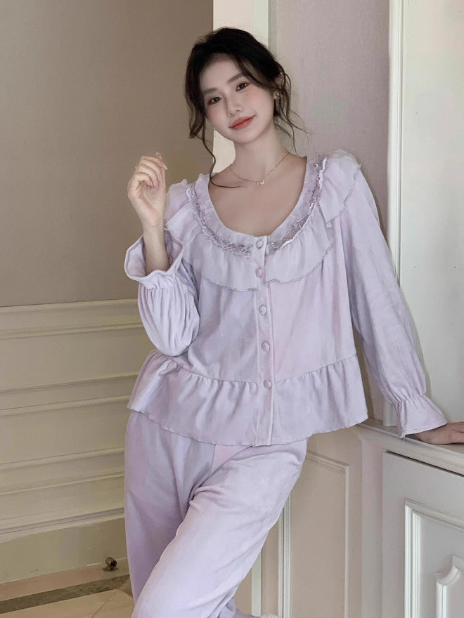 Dreamy Velvet Ruffle Pajama Set