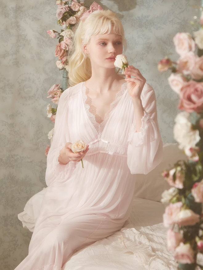 Fairy Lace Elegant Nightgown Light Pink / XL