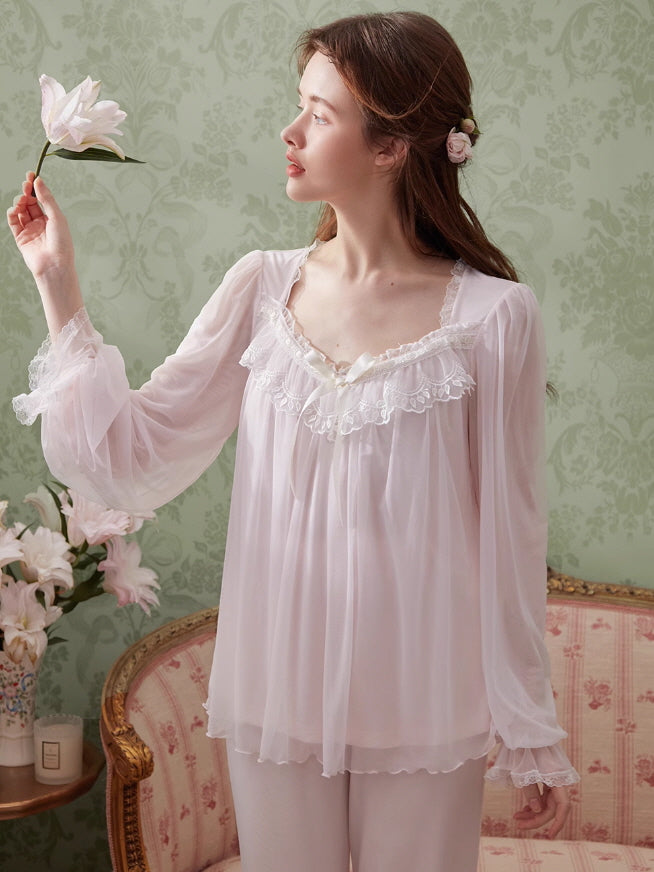 Ethereal Lace Lounge Pajama Set
