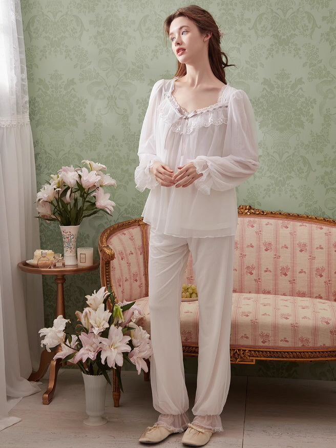 Ethereal Lace Lounge Pajama Set