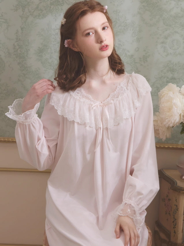 Soft Cotton Princess Lace Nightgown
