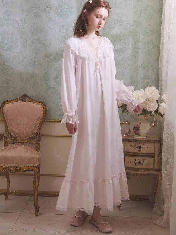 Soft Cotton Princess Lace Nightgown