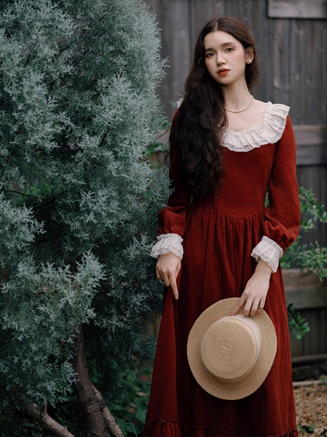 red cotton dress Red Vintage Cotton Dress – Lace Ruffles & Full Skirt – Cottagecore  Aesthetic Outfit