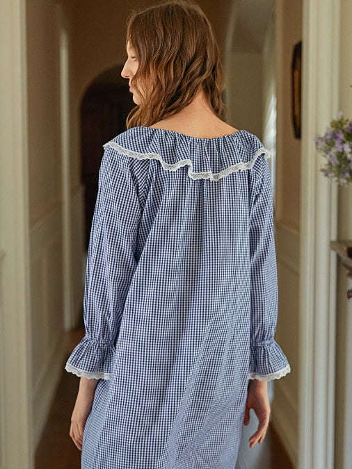 Cottagecore Gingham Lace-Trim Nightgown