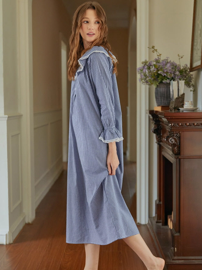 Cottagecore Gingham Lace-Trim Nightgown
