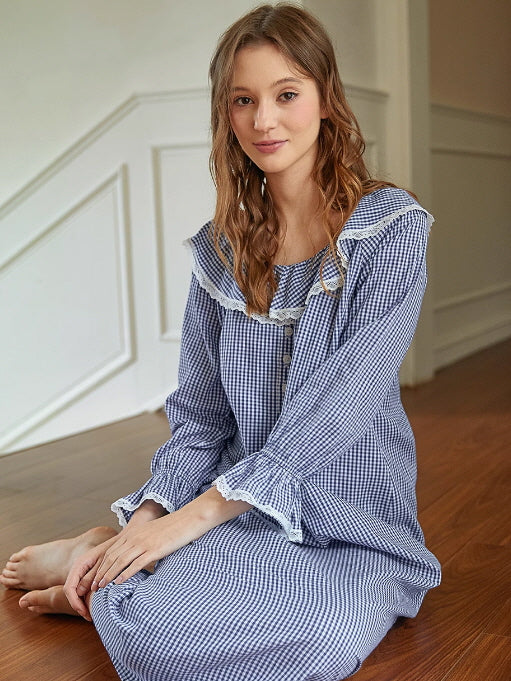 Cottagecore Gingham Lace-Trim Nightgown