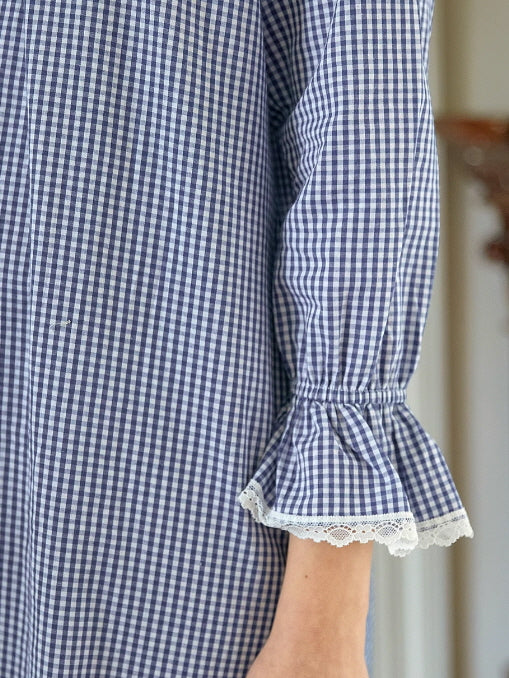 Cottagecore Gingham Lace-Trim Nightgown