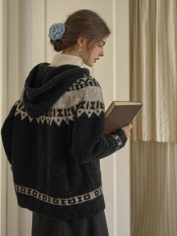 Vintage Nordic-Inspired Wool Blend Cardigan