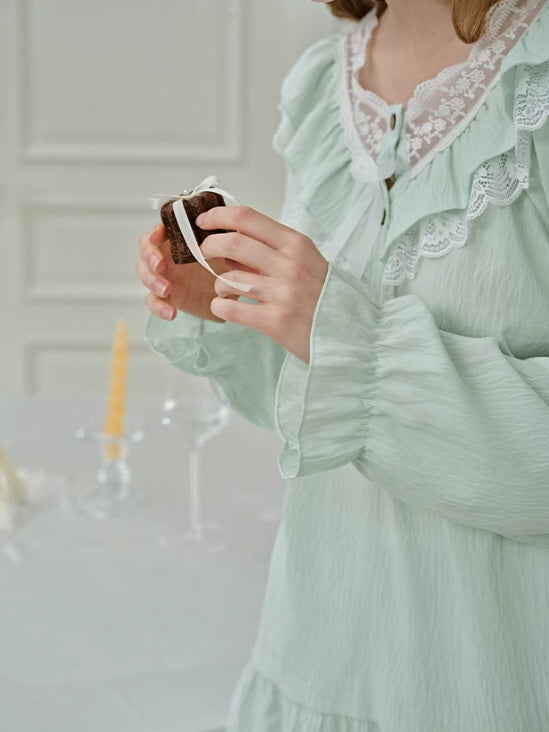 Mint Ruffle Lace Cottagecore Pajama Set