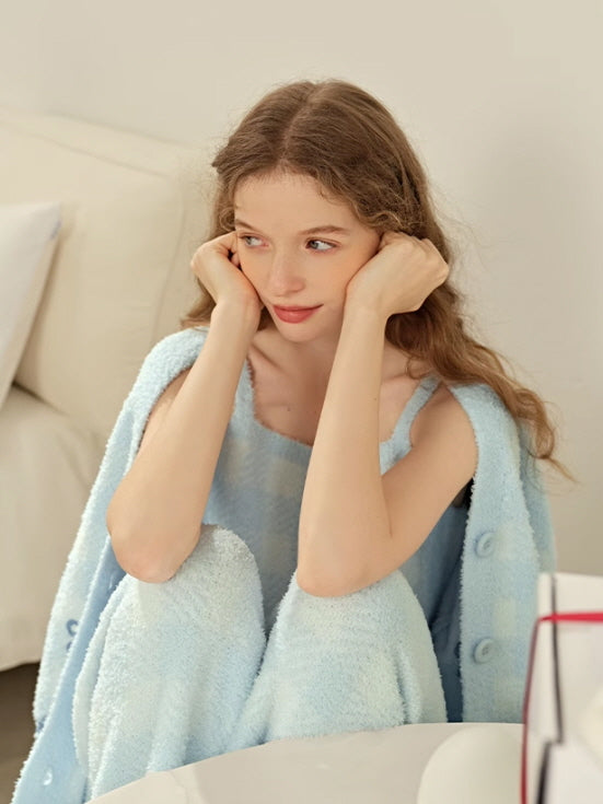 Cozy Blue Checkered 3-Piece Loungewear Set