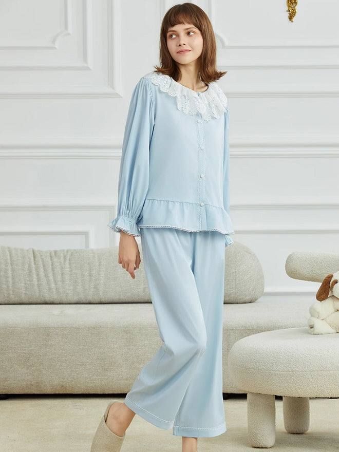 Vintage Lace Collar Cotton Loungewear