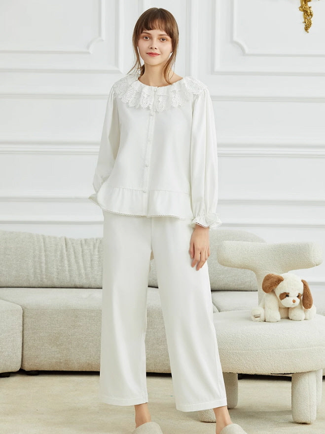 Vintage Lace Collar Cotton Loungewear