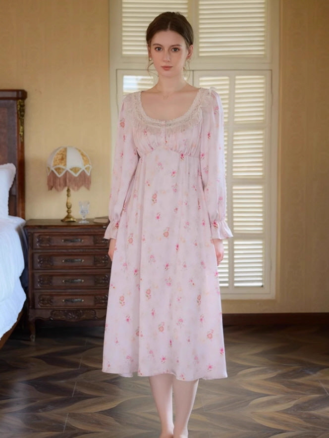 Vintage Lace Trim Floral Nightgown