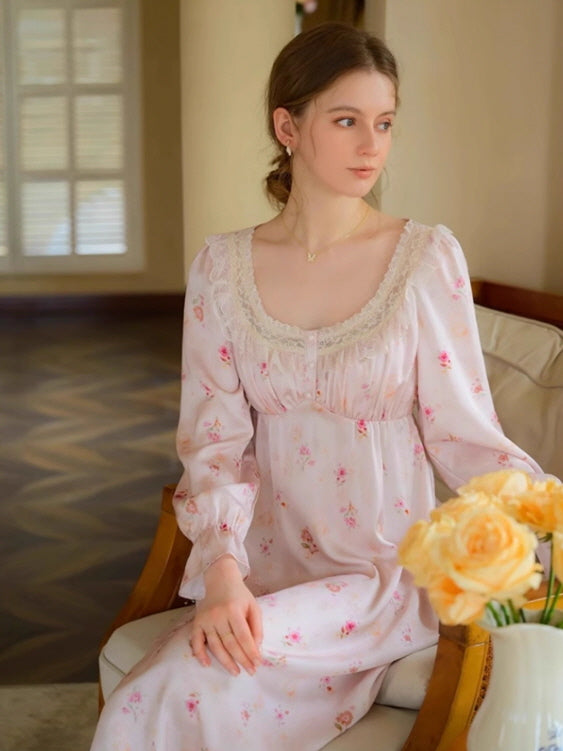 Vintage Lace Trim Floral Nightgown