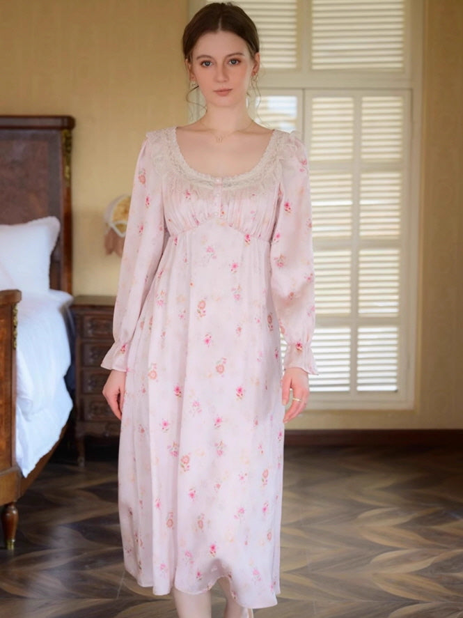 Vintage Lace Trim Floral Nightgown