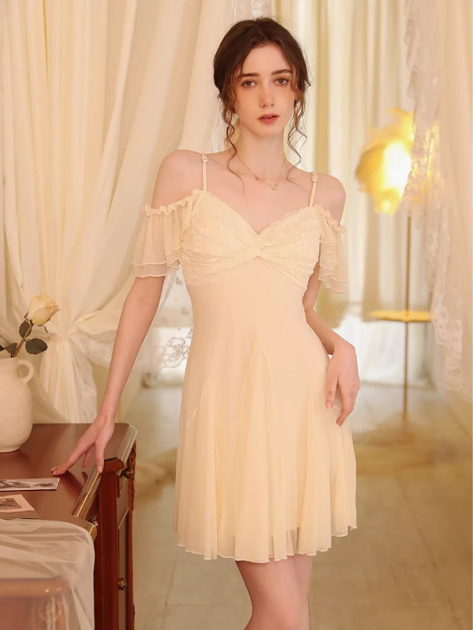 Whimsical Off-Shoulder Lace Nightgown