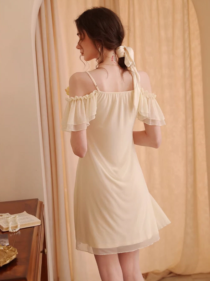 Whimsical Off-Shoulder Lace Nightgown